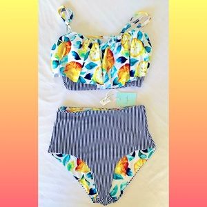 Two piece high waist lemons swimsuit
